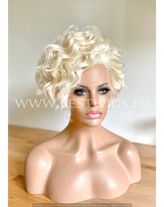 Platinum Blonde Curly Synthetic Lace Front Wig